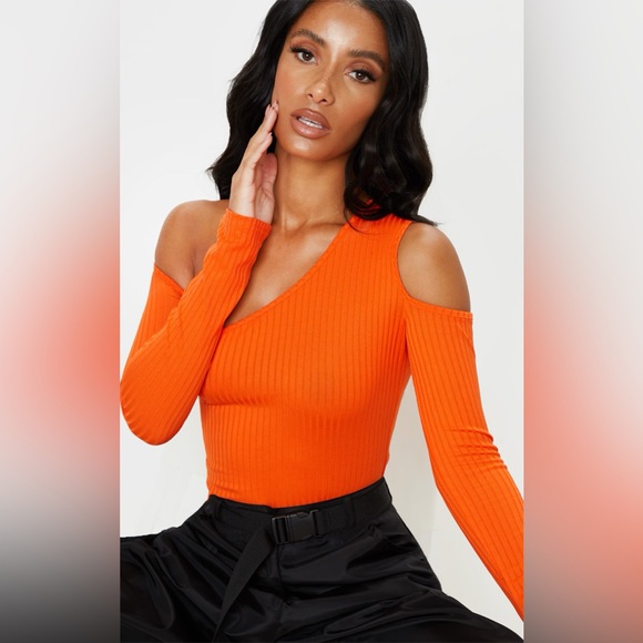 ORANGE RIB CUT OUT LONG SLEEVE BODYSUIT | UK 8 - Picture 3 of 5